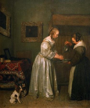 Gerard ter Borch the Younger A lady washing her hands. Norge oil painting art